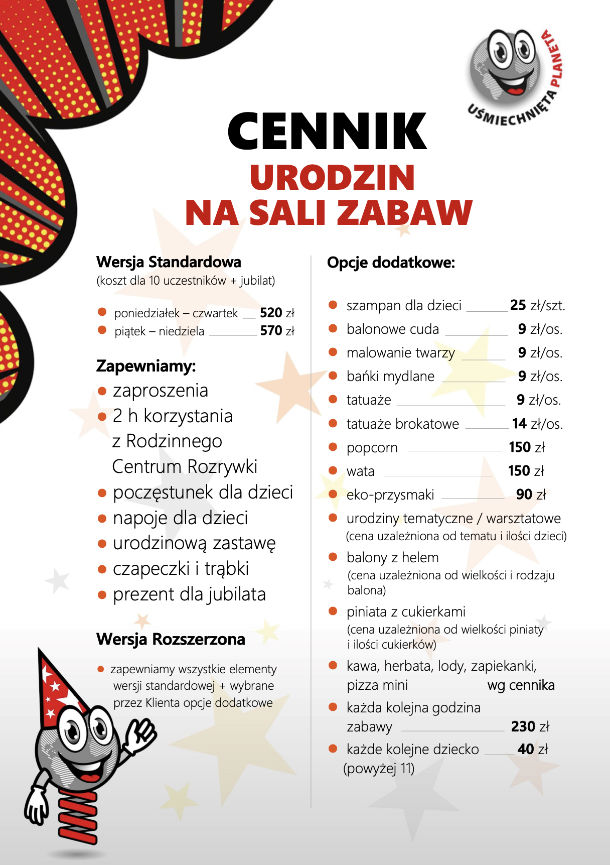 cennik urodziny sala 2022