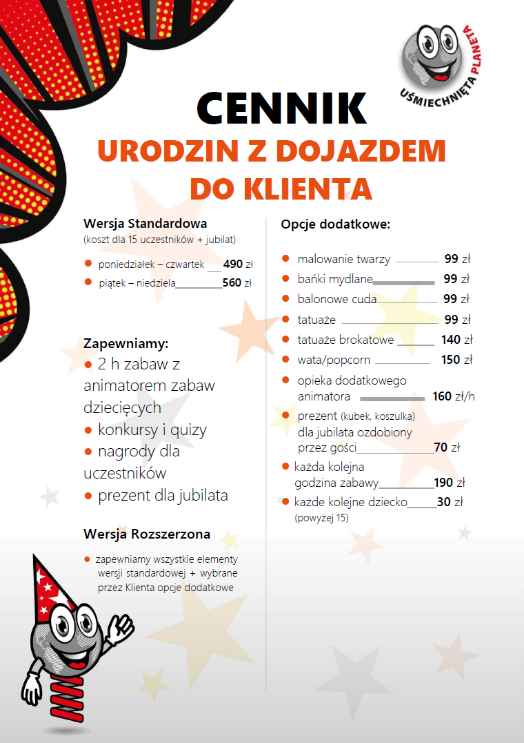 cennik urodzin z dojazdem do klienta 2023